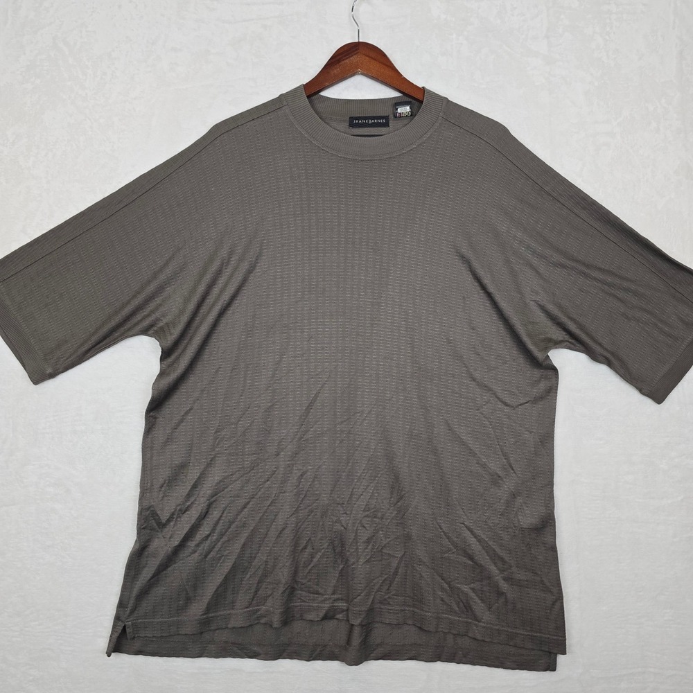 Jhane Barnes Mens XL Silk Knit Shirt Olive Taupe Textured Rib Short Sleeve VTG